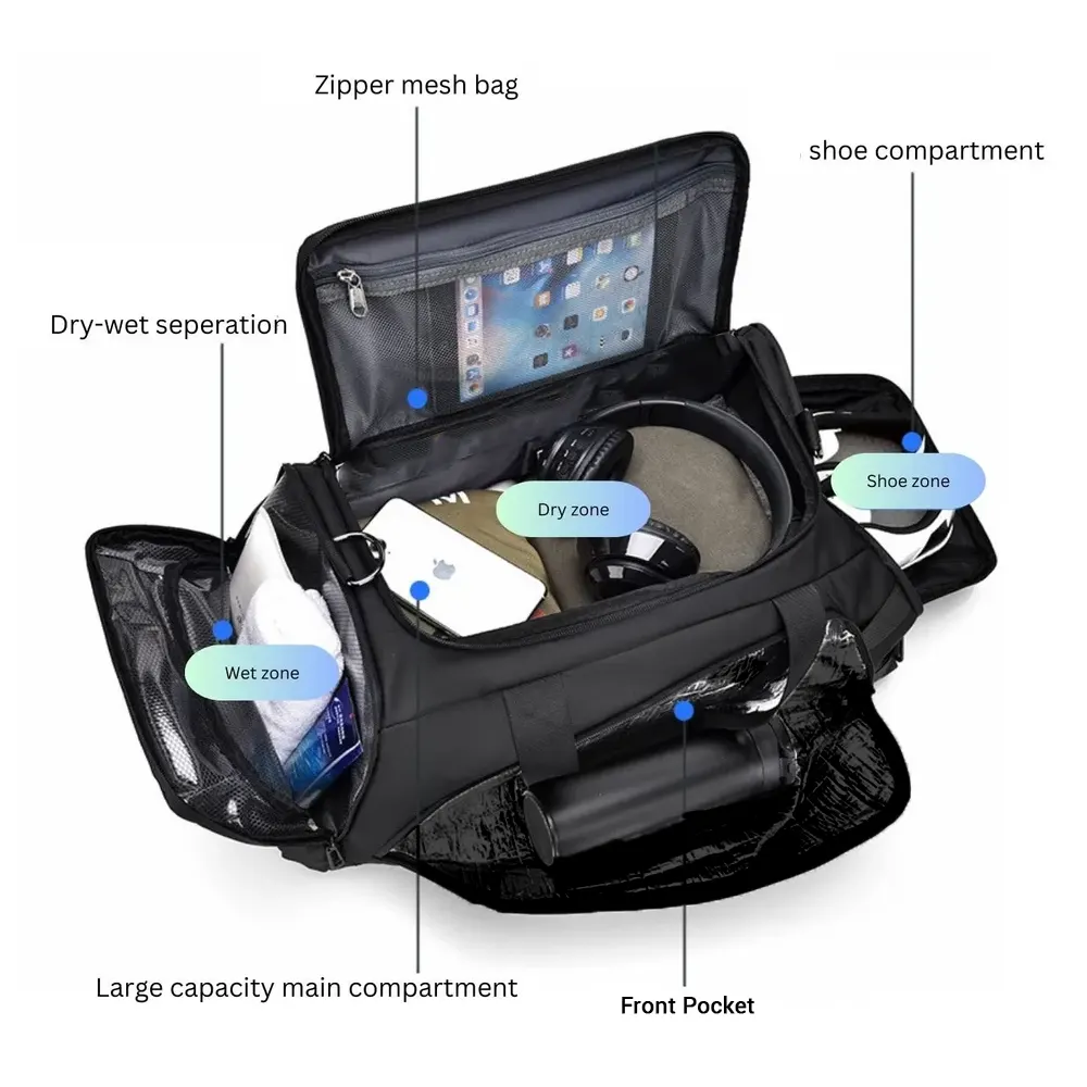 Zyrah Premium Duffel & Travel Bag with Shoe Compartment – Black
