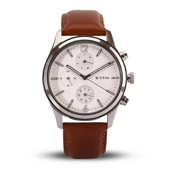 Titan 1805SL04 White Dial Brown Leather Belt Analog Men’s Watch