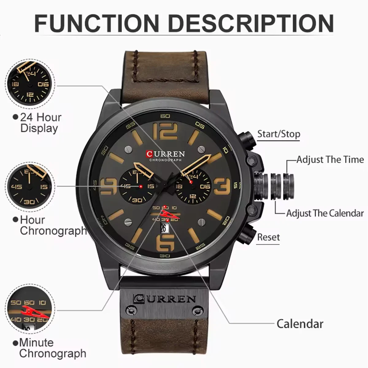 Curren 8314 Black Dial Leather Belt Analog Men’s Watch - Image 2