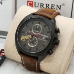 Curren 8324 Black Dial Brown Leather Belt Analog Men’s Watch - Image 2