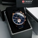 Curren 8362 Blue Gold Dial Blue Metal Strap Analog Men’s Watch - Image 2