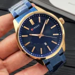 Curren 8366 Blue Gold Dial Blue Metal Strap Analog Men’s Watch - Image 2