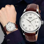 Skmei 9058 White Dial Brown Leather Belt Analog Men’s Watch - Image 4