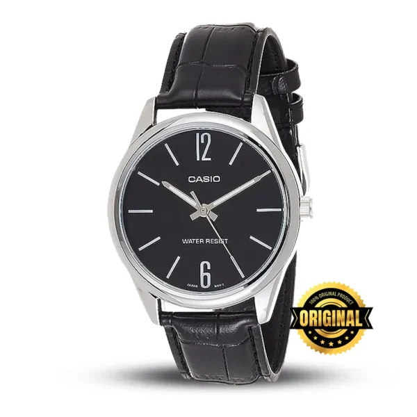 Casio Black MTP-V005L-1B Black Dial Leather Strap Analog Men’s Watch