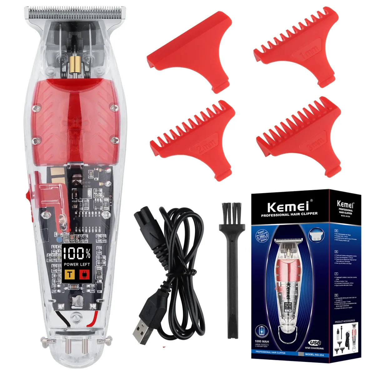 Kemei NG204 Transparent Digital Display Beard & Hair Trimmer For Men - Image 1
