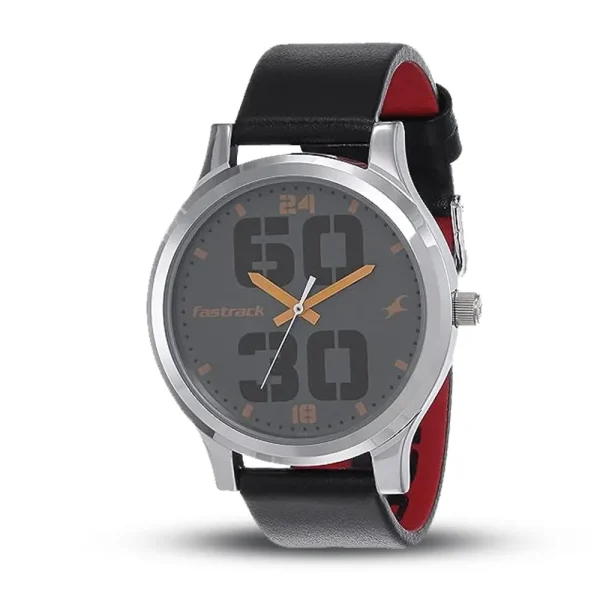 Fastrack NM38051SL03 Gray Dial Black Leather Belt Analog Men’s Watch