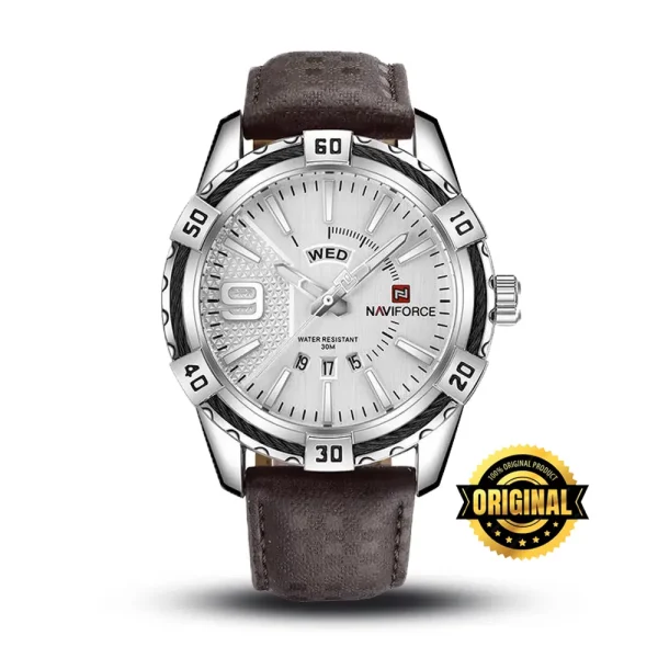 Naviforce 9117 White Dial Brown Leather Belt Analog Men’s Watch