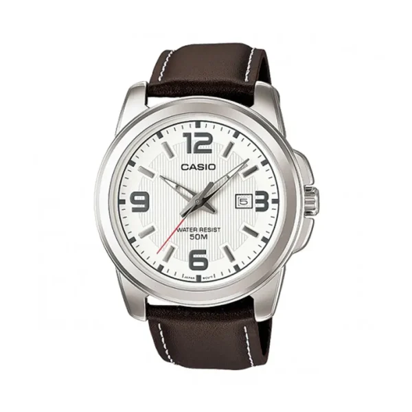 Casio MTP-1314L-7AVDF White Dial Brown Leather Strap Analog Men’s Watch