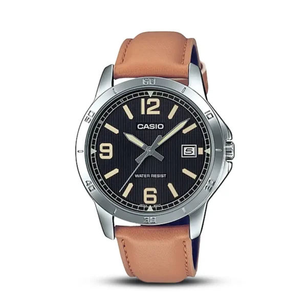 Casio MTP-V004L-1B2 Black Dial Brown Leather Strap Analog Men’s Watch