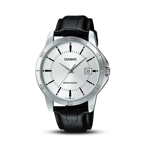 Casio MTP-V004L-7A Black White Leather Belt Analog Men’s Watch