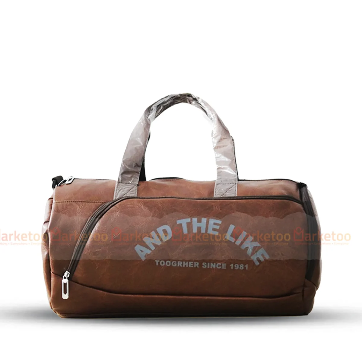 PU Leather Duffel & Gym Bag with Shoe Compartment - Coffee - Image 1