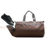 PU Leather Duffel & Gym Bag with Shoe Compartment - Coffee - Image 4