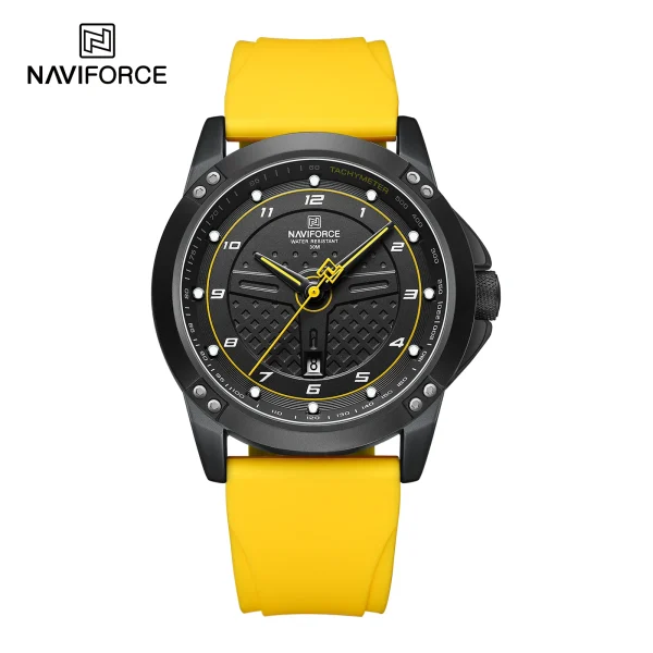Naviforce 8031 Reliable Black Dial Yellow Silicon Analog Men’s Watch