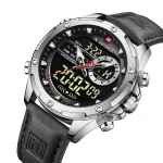 Naviforce NF9208 Silver Dial Black Leather Digital Analog Men’s Watch - Image 2