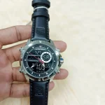 Naviforce NF9208 Silver Dial Black Leather Digital Analog Men’s Watch - Image 4