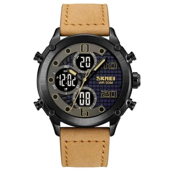 Skmei 1975 Black Dial Brown Leather Digital Analog Men’s Watch