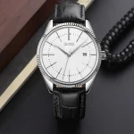 Skmei 9298BW White Dial Black Leather Analog Men’s Watch - Image 2