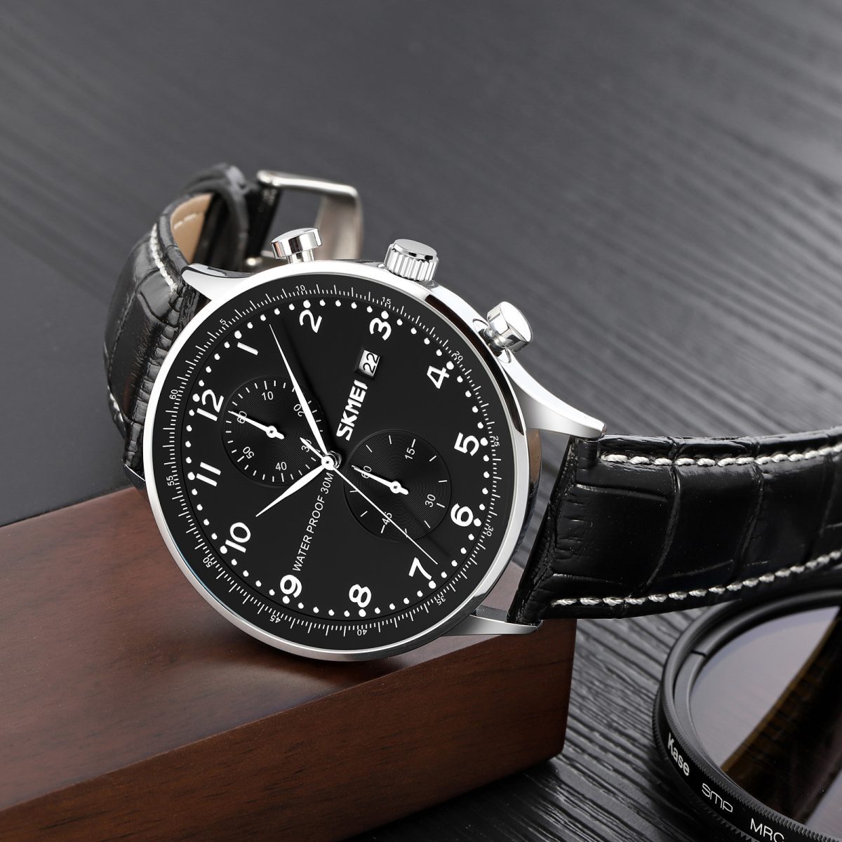 Skmei 9301BL Black Dial Black Leather Analog Men’s Watch - Image 3