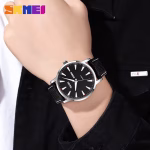 Skmei 9303BL Black Dial Black Leather Analog Men’s Watch - Image 2