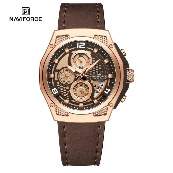 Naviforce NF8051L Golden Dial Leather Belt Analog Men’s Watch
