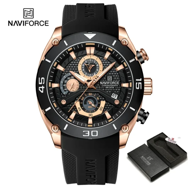 Naviforce NF8038 Reliable Black Dial Silicon Strap Analog Men’s Watch