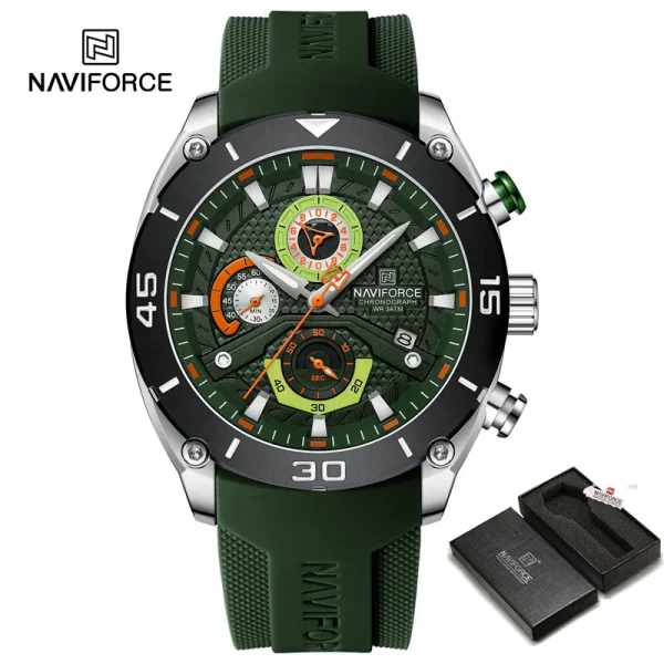 Naviforce NF8038 Reliable Green Dial Silicon Strap Analog Men’s Watch