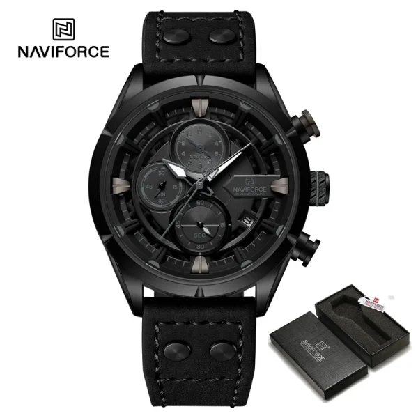 Naviforce NF8045 Black Dial Leather Belt Analog Men’s Watch