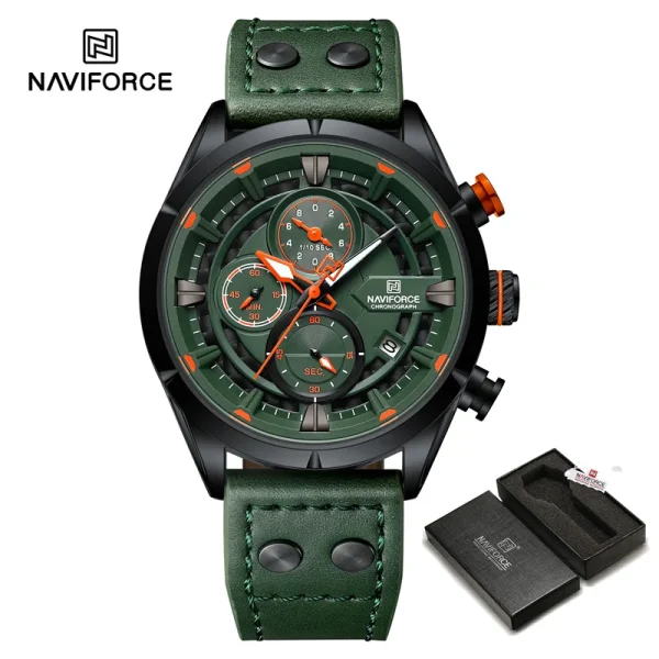 Naviforce NF8045 Green Dial Leather Belt Analog Men’s Watch