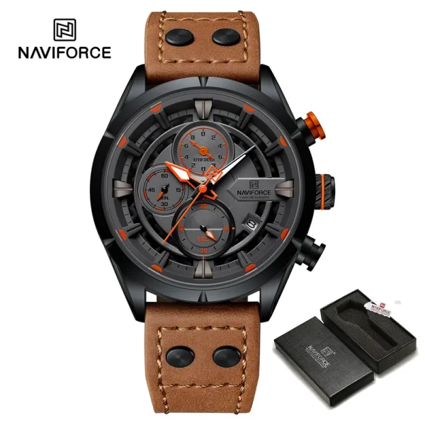 Naviforce NF8045 Black Dial Brown Leather Belt Analog Men’s Watch