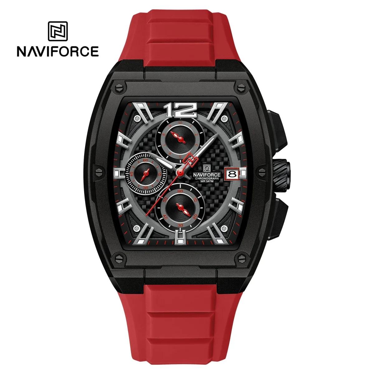 Naviforce NF8050 Reliable Black Dial Red Silicon Strap Analog Men’s Watch - Image 1