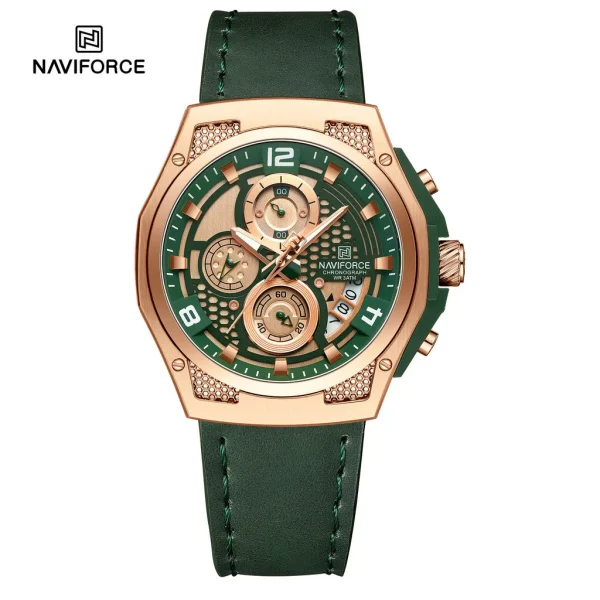 Naviforce NF8051L Golden Dial Leather Belt Analog Men’s Watch
