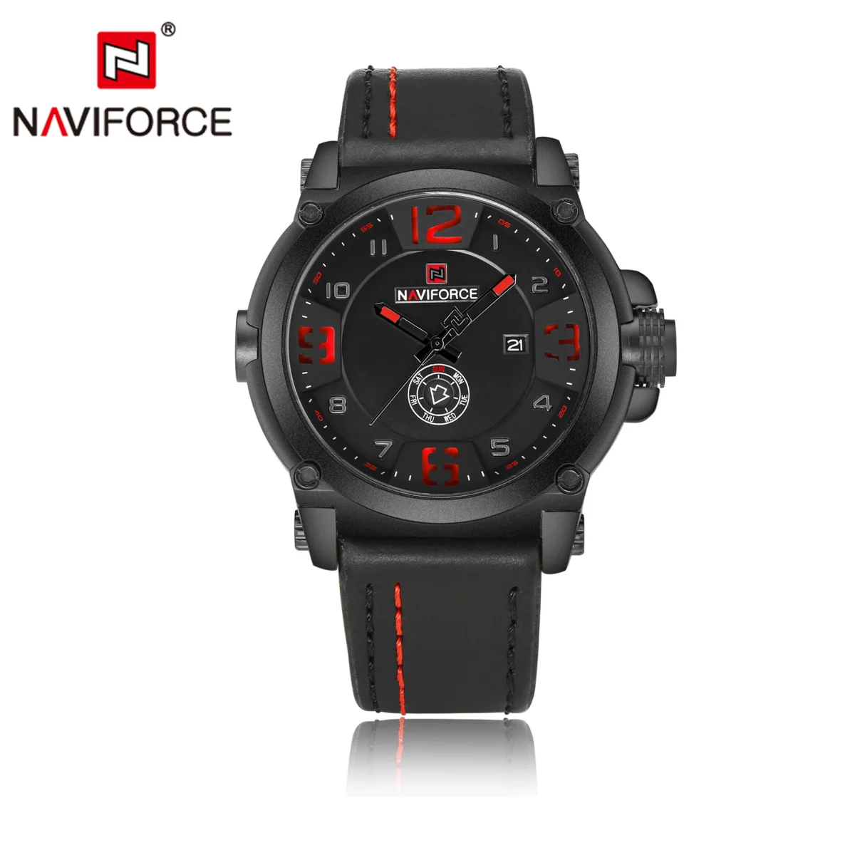 Naviforce NF9099 Black Dial Leather Belt Analog Men’s Watch - Image 1