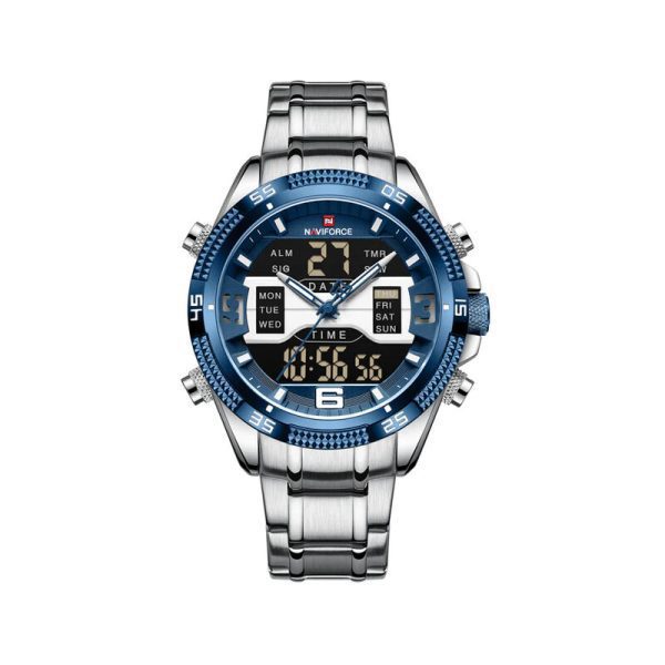 Naviforce NF9201 Blue Dial Stainless Steel Strap Digital Analog Men’s Watch