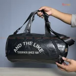 PU Leather Duffel & Gym Bag with Shoe Compartment - Black