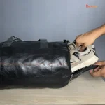 PU Leather Duffel & Gym Bag with Shoe Compartment - Black - Image 2