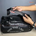 PU Leather Duffel & Gym Bag with Shoe Compartment - Black - Image 4